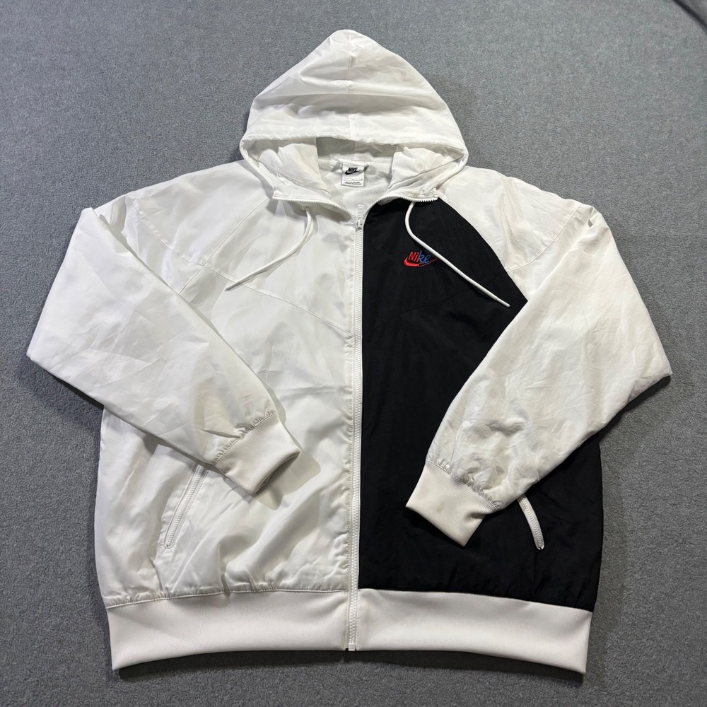 Nike Windbreaker Jacket Mens Large White Black DD4849-010 Split Colorblock Hood